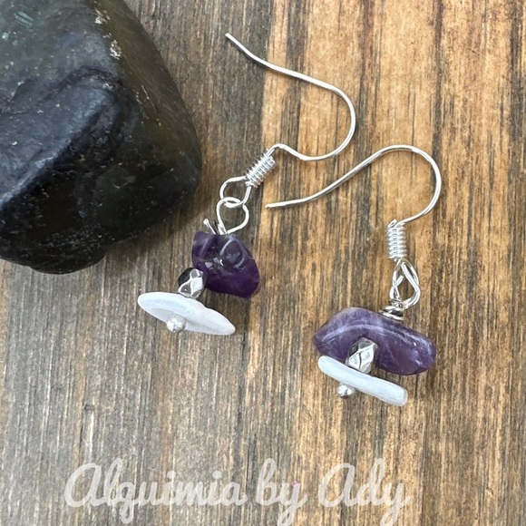 Amethyst shell dangle earrings/ western/boho/southwestern - Picture 1 of 4